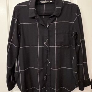Athleta Lightweight Flannel Black Windowpane Button-Up Shirt